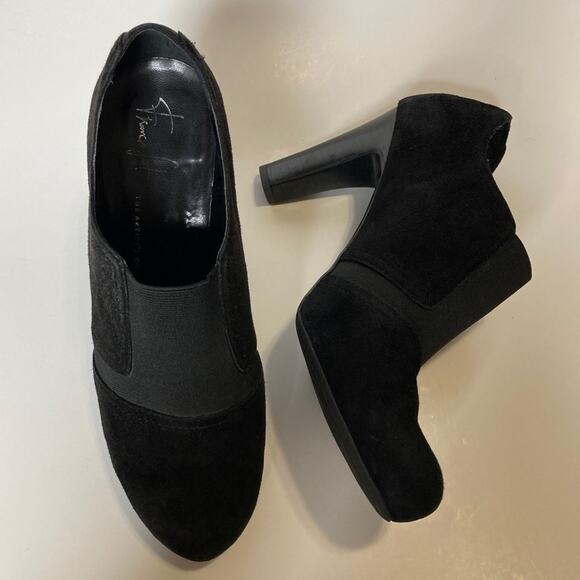 Franco Sarto Black Suede Booties size 8.5 Low Ankle Chunky Heel - Picture 7 of 8